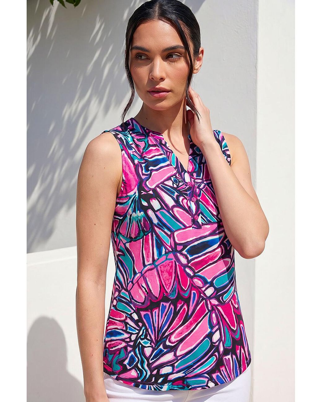 Roman Pink Floral Print Stretch Vest Top