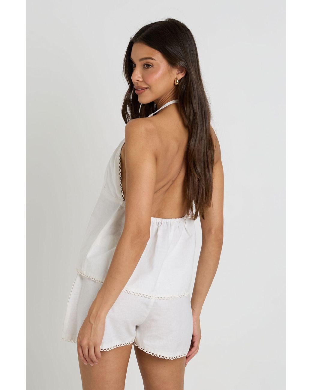 Boohoo White Linen Look Halterneck Top And Shorts Set