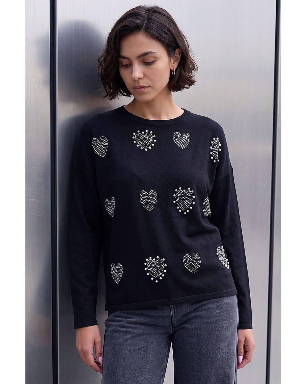 Roman Blue Sparkly Heart Knit Jumper