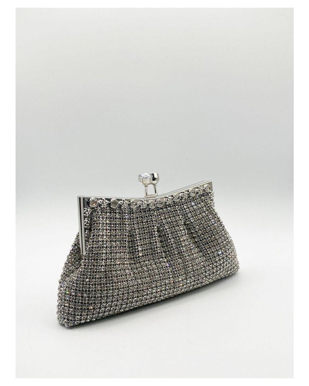 SVNX Gray Crystal Clutch Bag