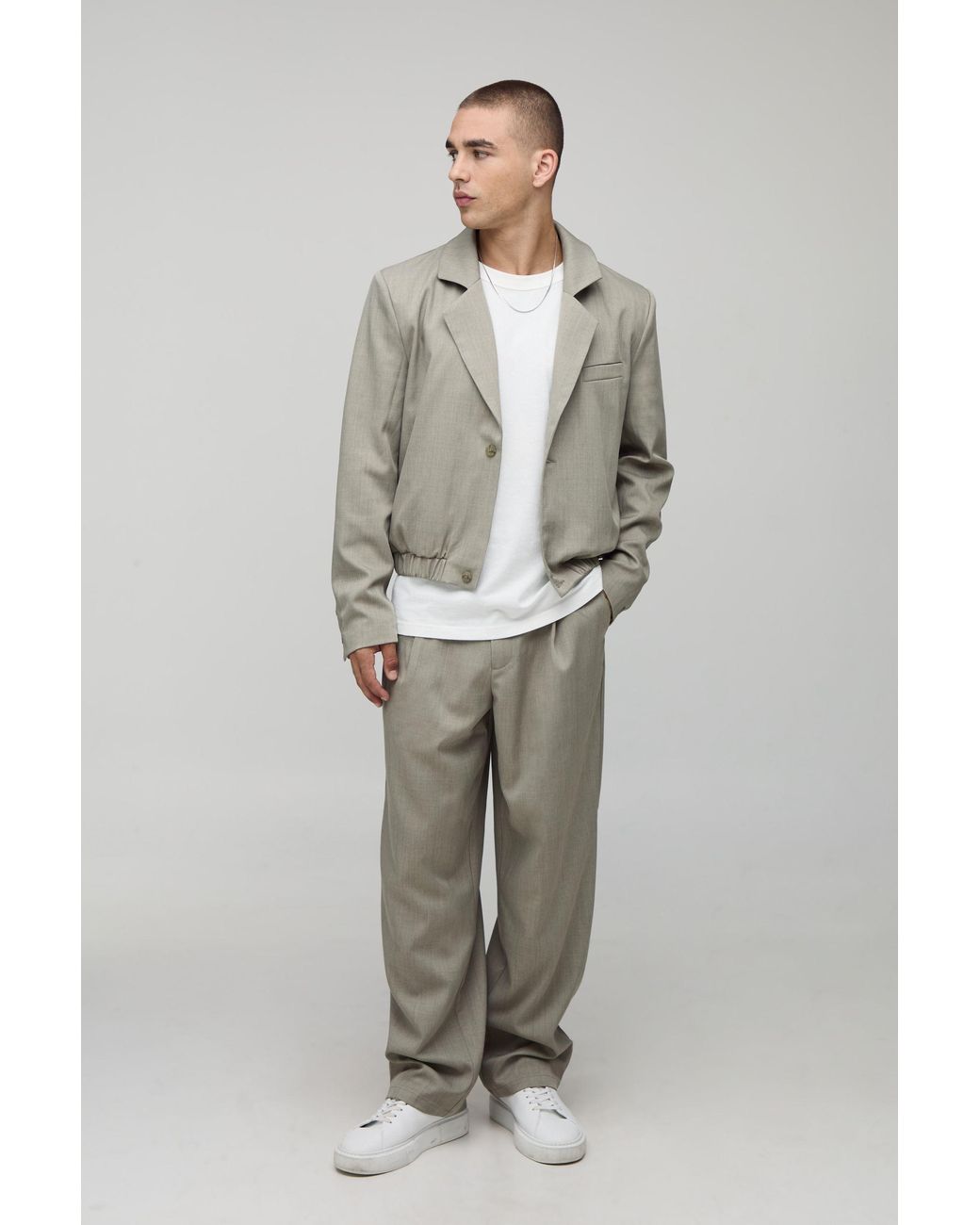 BoohooMAN Gray Boxy Tailored Harrington Jacket for men