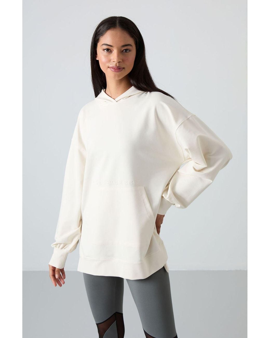 TOMMY LIFE White Oversized Printed Hooded Sweatshirt