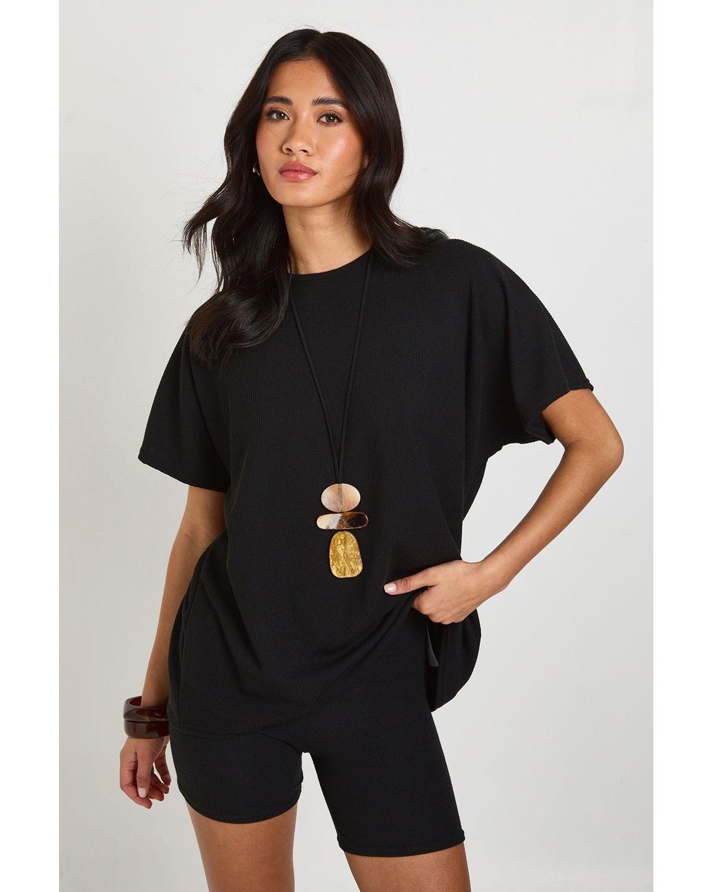 Boohoo Black Two Tone Rib Flared Short & Top Co Ord