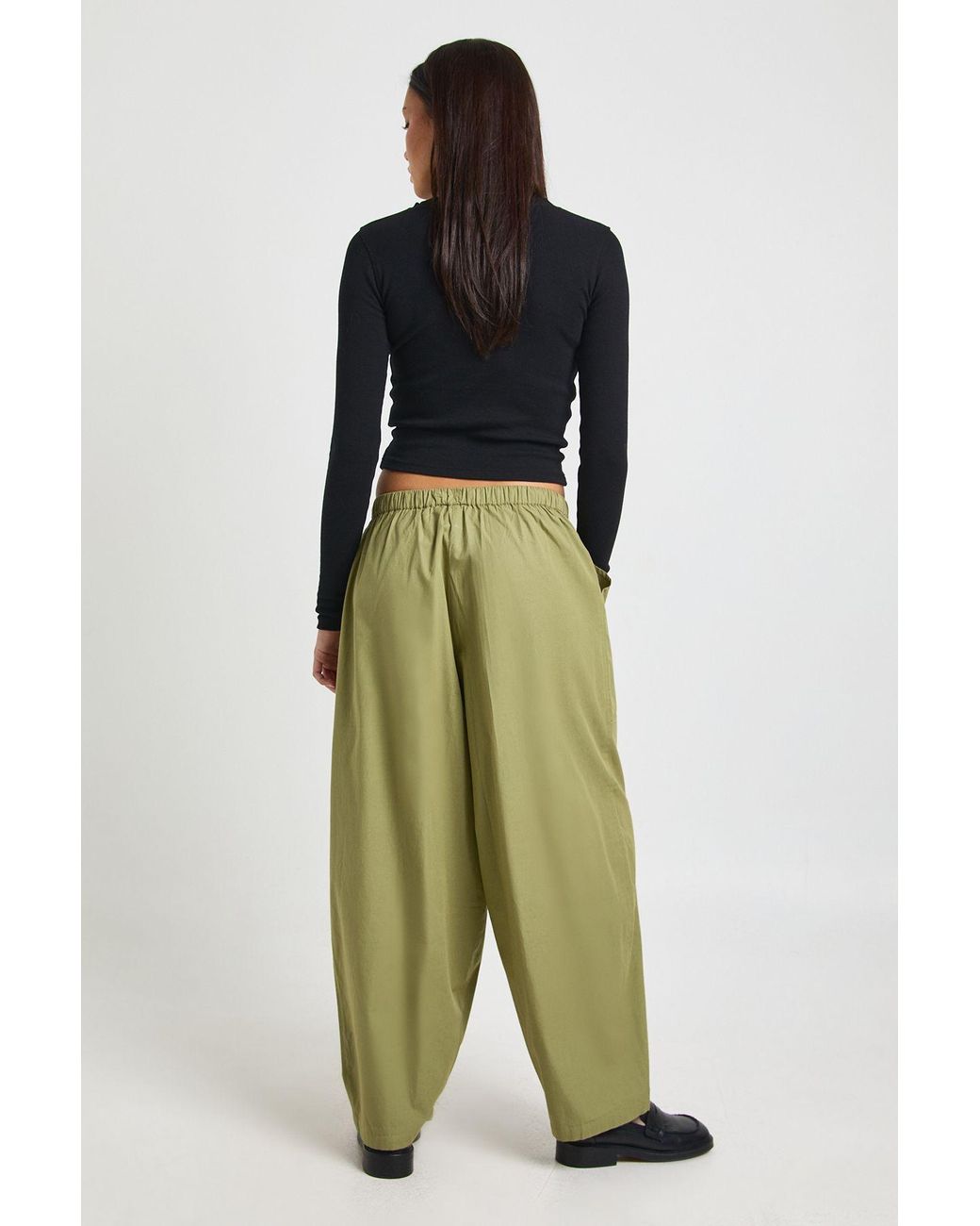 Boohoo Green Poplin Elasticated Waistband Barrel Trouser