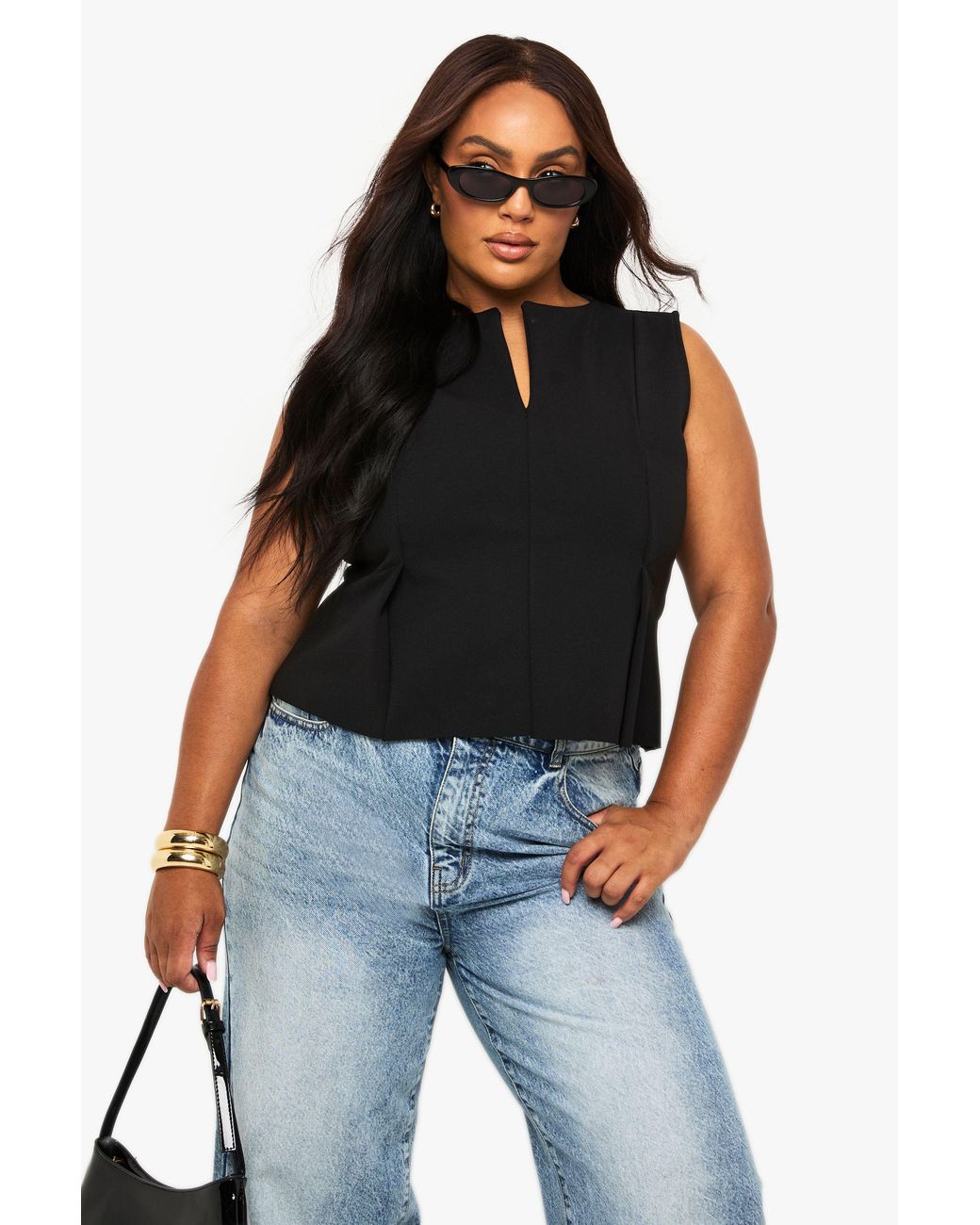 Boohoo Black Plus Structured Peplum Hem Top