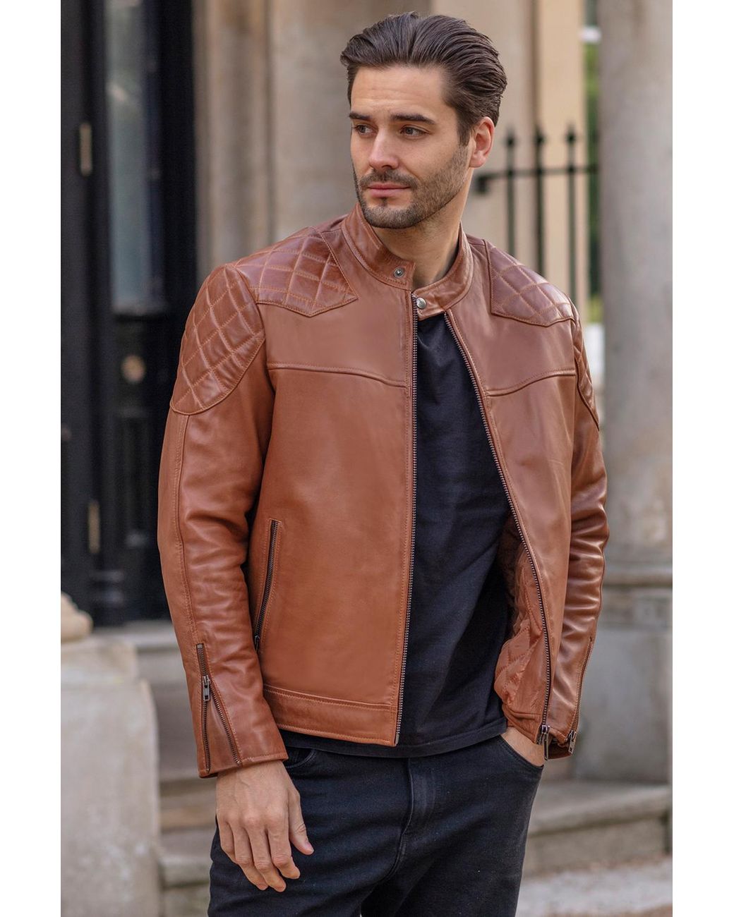 Ashwood Leather Brown 'Cadmar' Biker Jacket for men