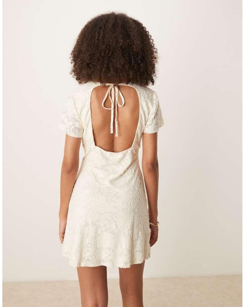 ASOS Natural Flutter Sleeve V Neck Mini Dress