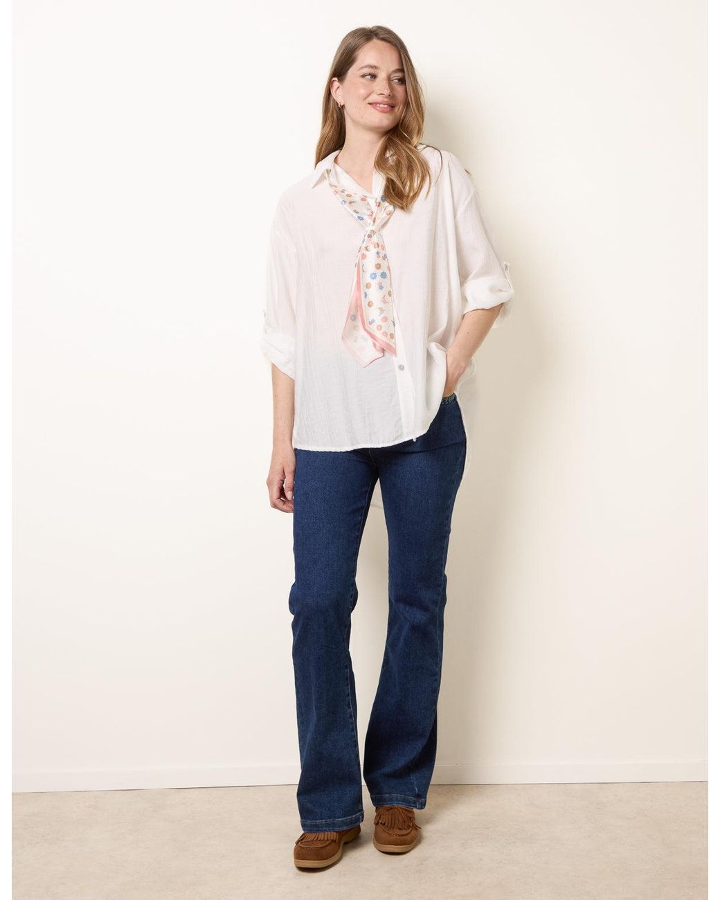 Blue Vanilla White Scarf Viscose Crinkle Shirt