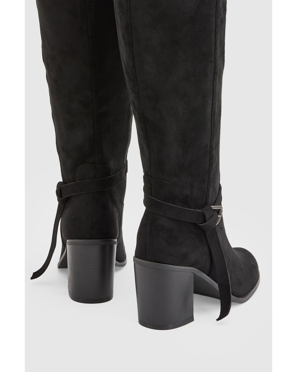Wallis Black Katri Faux Suede Block Heel Knee Boots