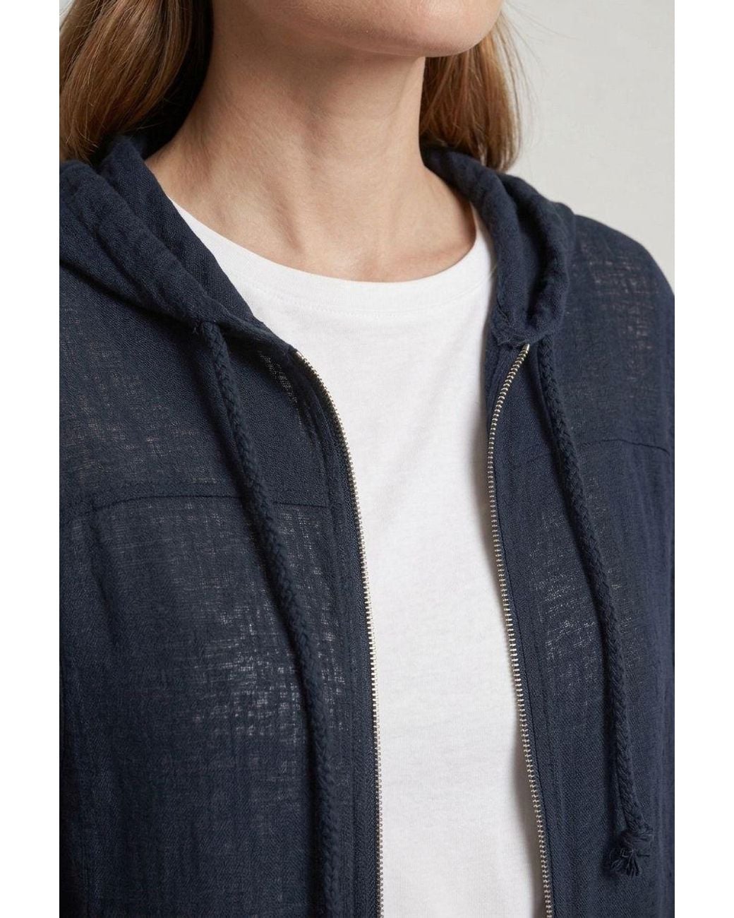 Izabel London Blue 3/4 Sleeve Hooded Zip Front Jacket