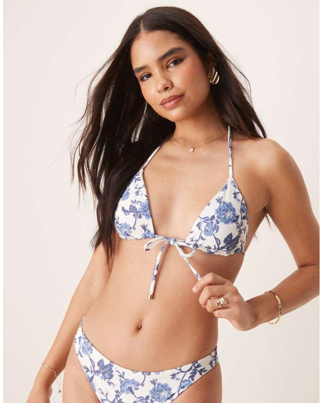 Abercrombie & Fitch Blue Tie Front Triangle Bikini Top Co-Ord