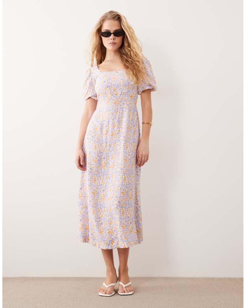 Nobody's Child Pink Puff Sleeve Midi Dress
