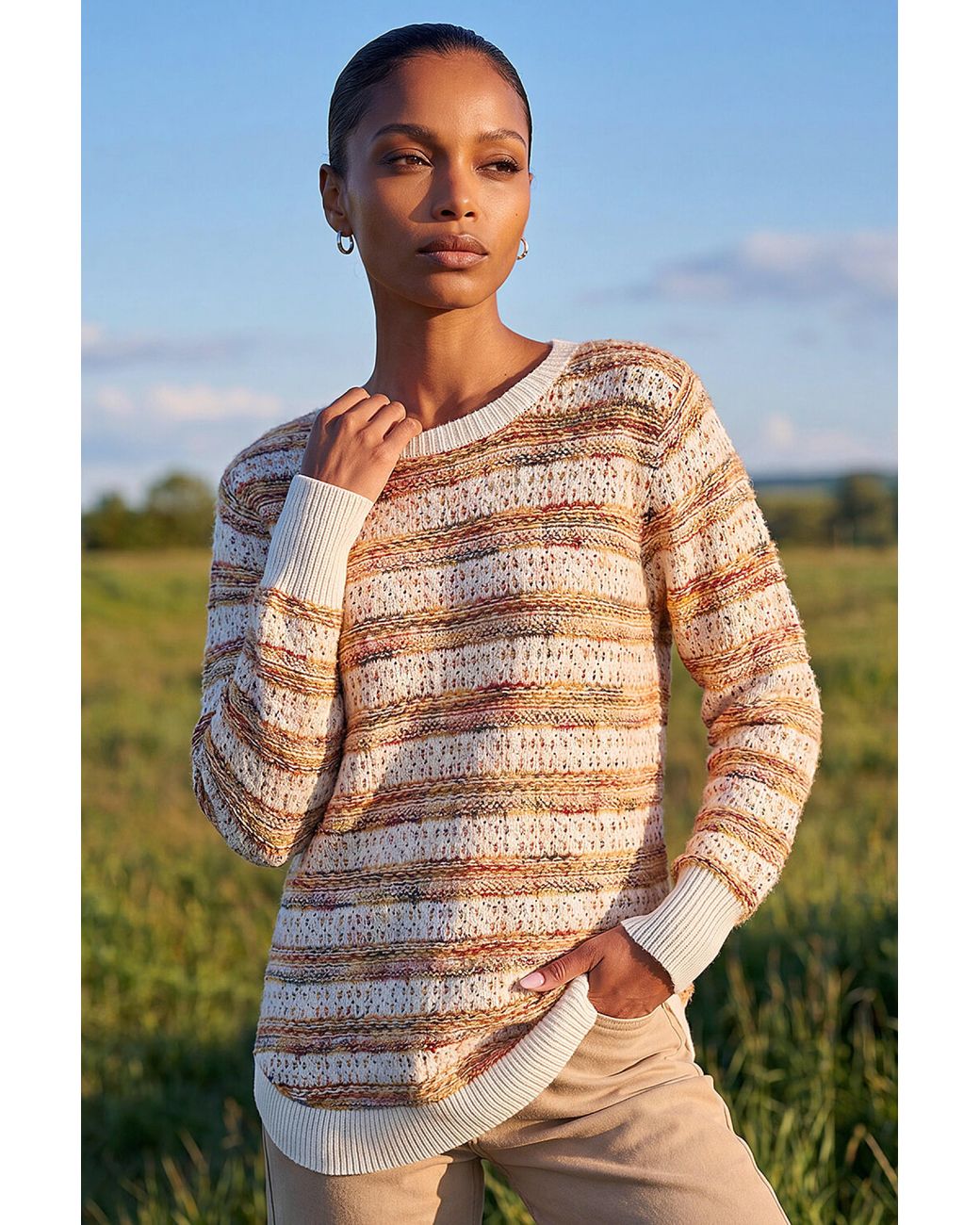 Roman Blue Space Dye Stripe Knit Jumper