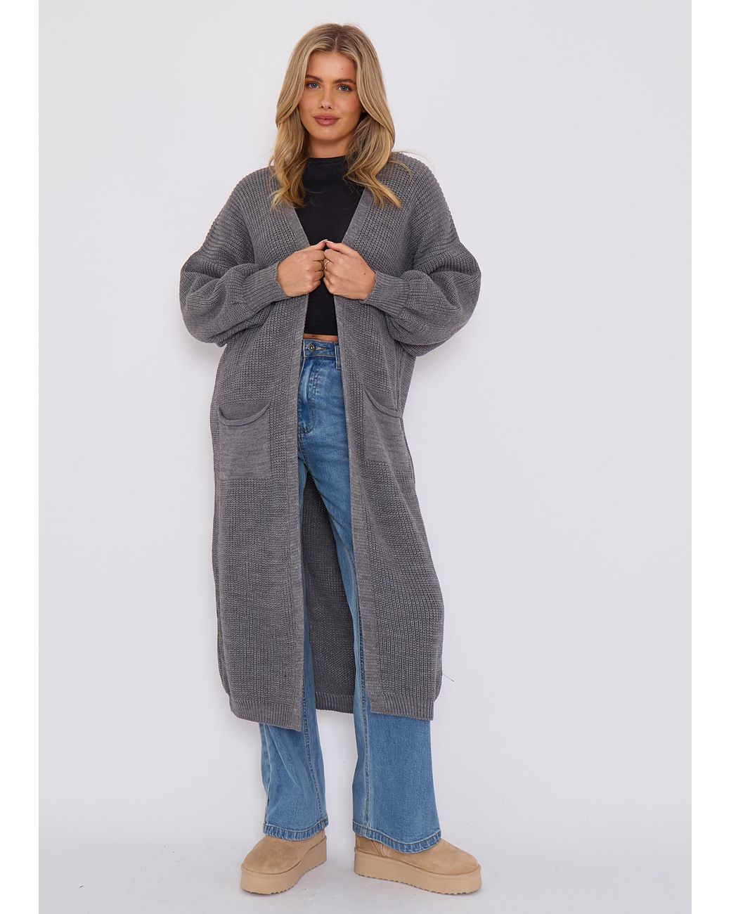 Gini London Blue Chunky Knit Long Cardigan