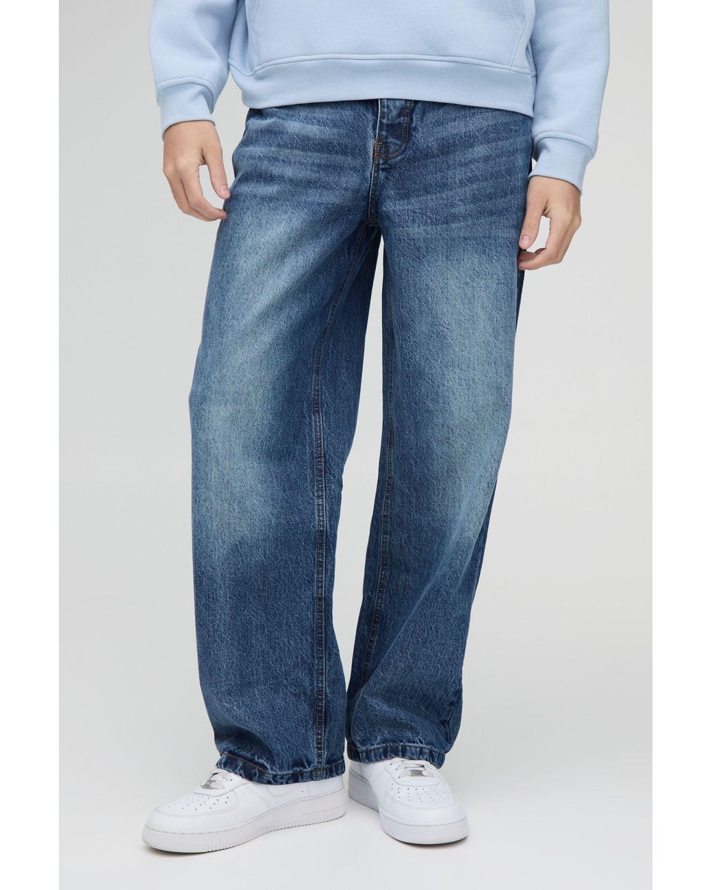 BoohooMAN Blue Relaxed Rigid Jeans for men