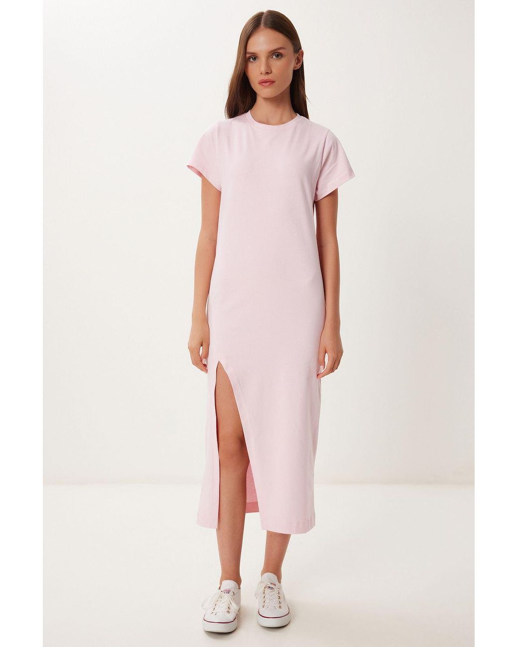 Happiness İstanbul Pink Slim Fit Midi Dress With Side Slit