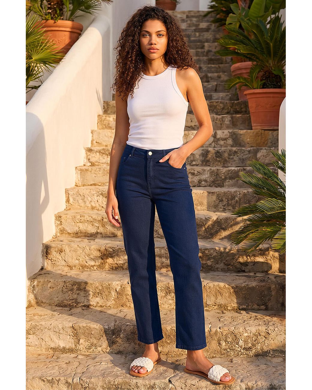 Roman Blue Petite Stretch Straight Leg Jeans