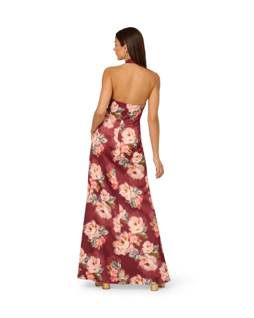 Adrianna Papell White Printed Satin Long Dress