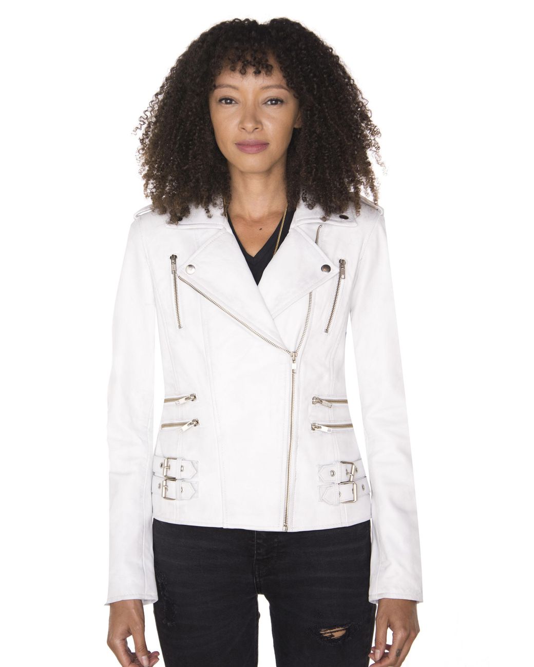 Infinity Leather White Vintage Brando Biker Jacket-Orlando