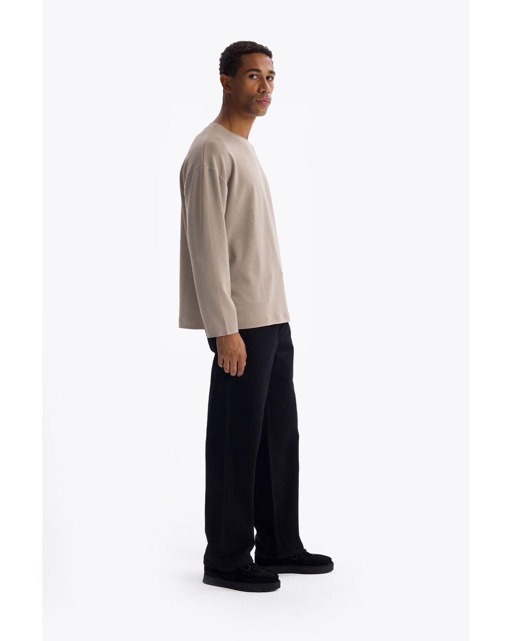 Giesto White Relaxed Fit Long Sleeve Crew Neck T-Shirt for men