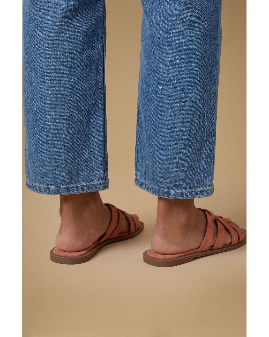 Oasis Blue Michelle Faux Suede Caged Slip-On Flat Sandals