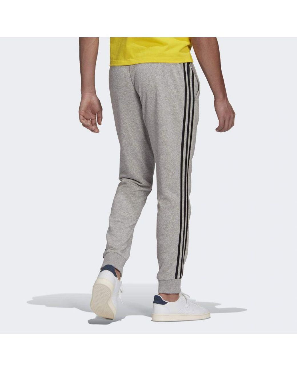 Adidas Gray Essentials French Terry Tapered Cuff 3-Stripes Pants for men
