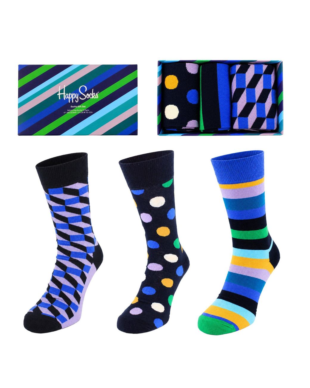 Happy Socks Blue 3-Pack Mixed Gift Set Cotton for men