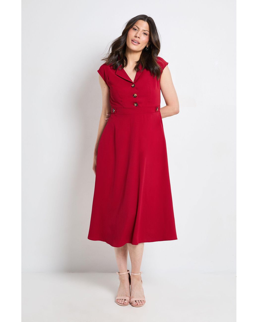 PRINCIPLES Collared Button Detail Fit And Flare Dress