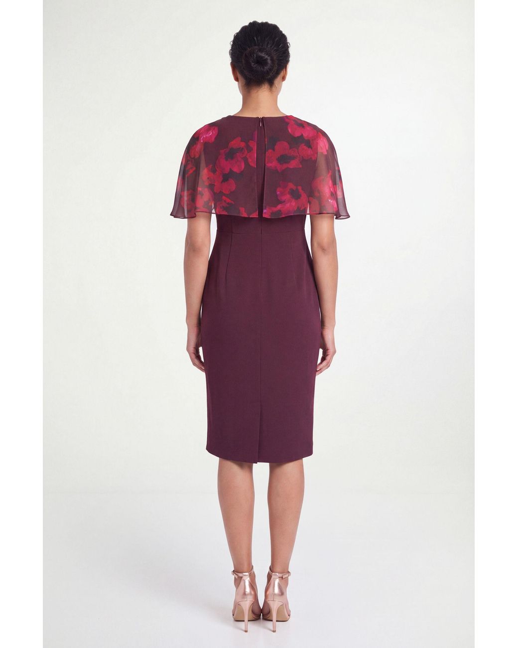 Wallis Red Petite Floral Cape Detail Pencil Dress