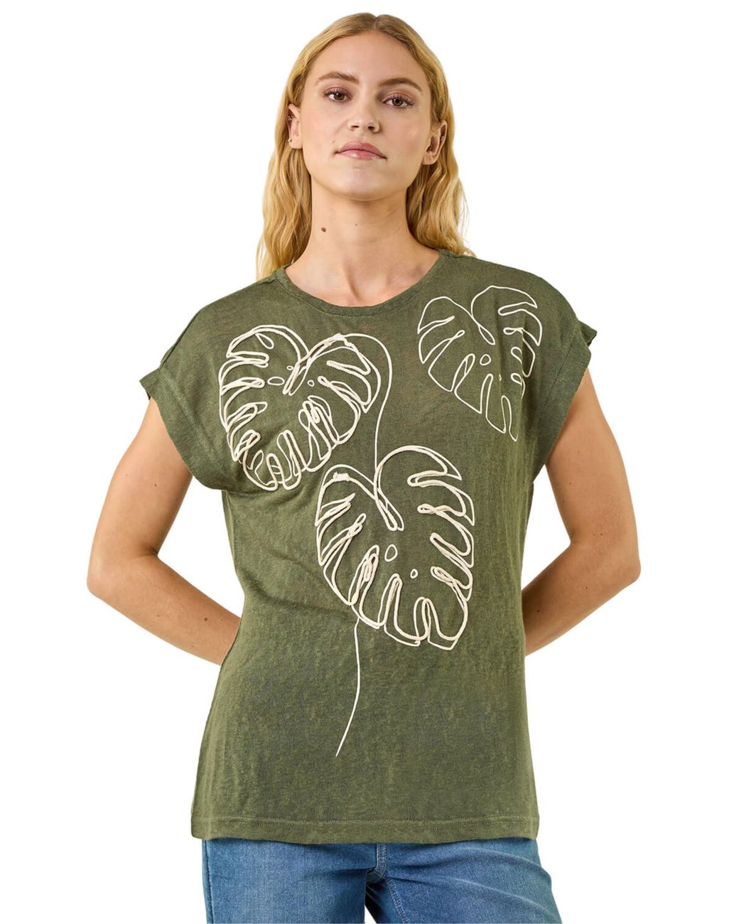 Roman Green Textured Leaf T-Shirt