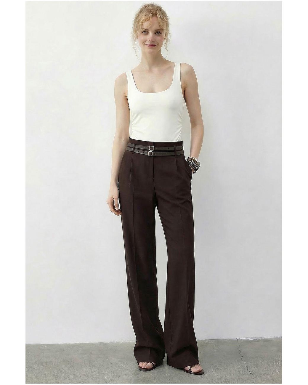 Bianco Lucci White Elastane Pants