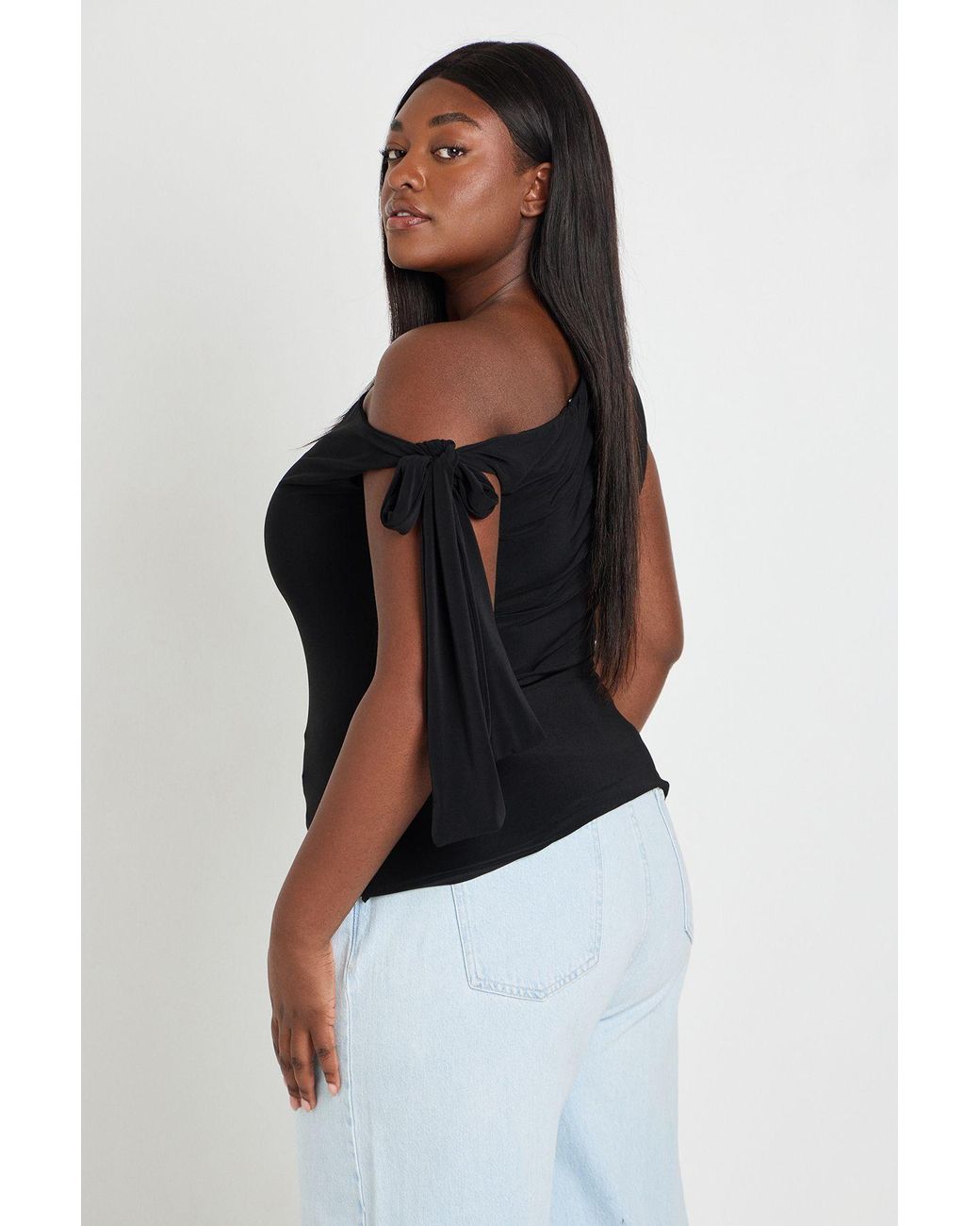 Boohoo Blue Plus Knot Detail Asymmetric One Shoulder Top