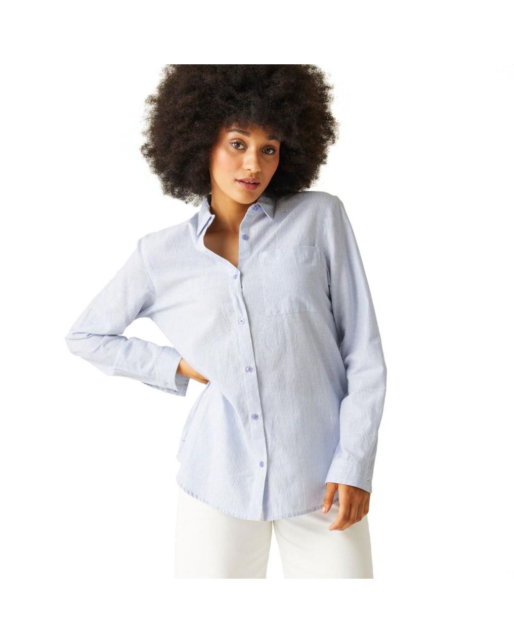 Regatta Blue Primevere Cotton Blend Long Sleeved Shirt