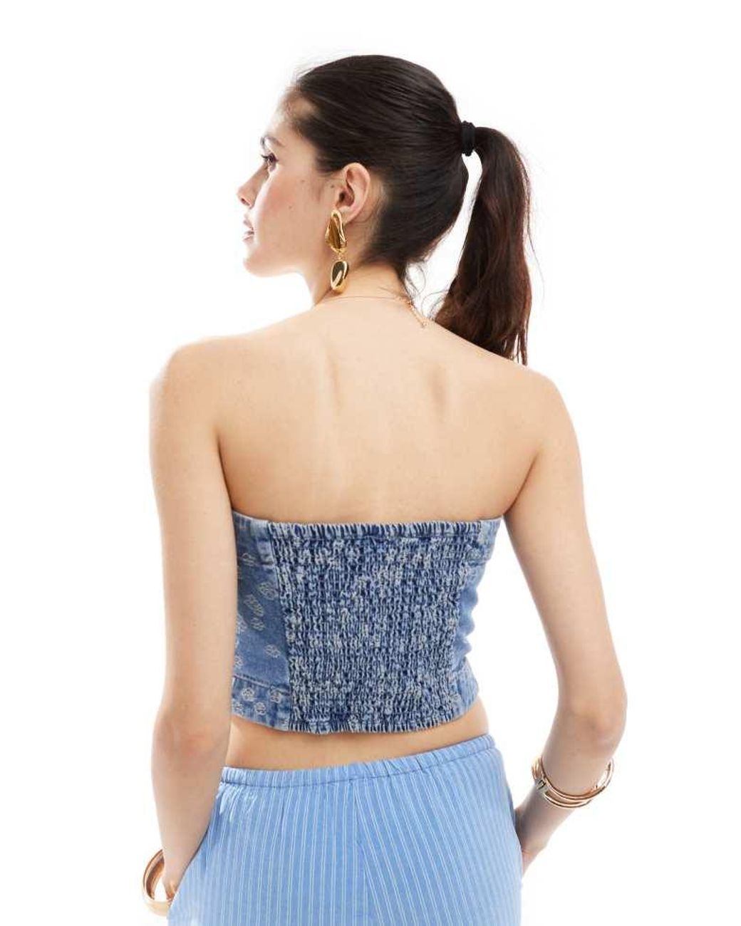 Vero Moda Blue Bandeau Denim Crop Top