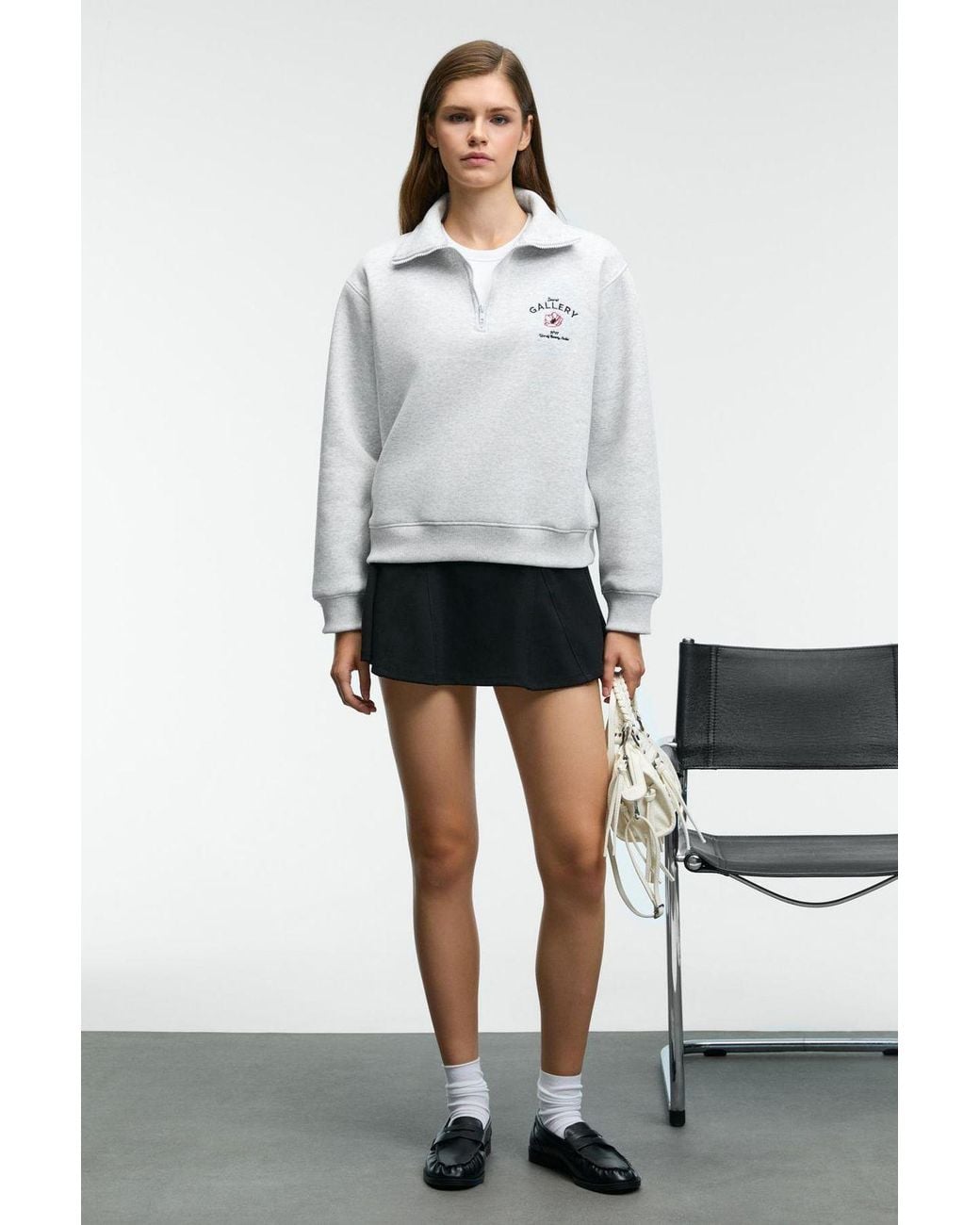 Grimelange White Embroidered Half Zip Sweatshirt
