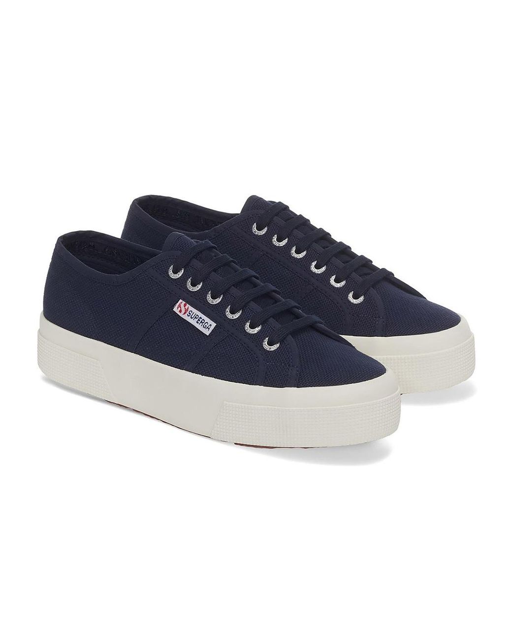 Superga Blue Ladies 2740 Lace Up Platforms /Avorio)