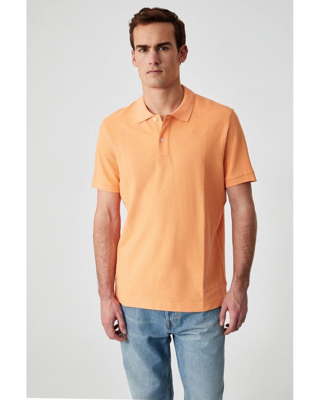 Grimelange Blue Relaxed Polo Collar Button T-Shirt for men