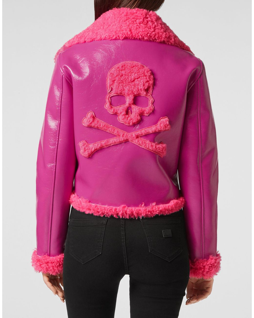 Philipp Plein Bikerjas Skull&Bones in het Pink