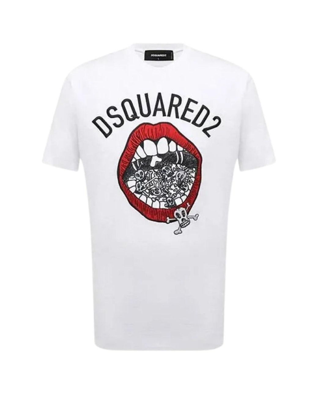 DSquared² White Branded Mouth Graphic T-Shirt Cotton for men