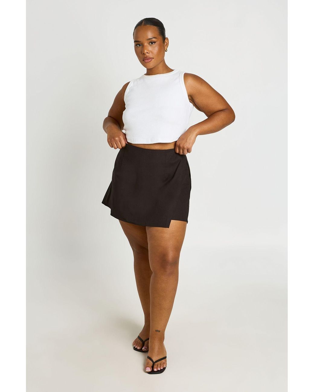 Boohoo Black Plus Linen Look Wrap Front Skort