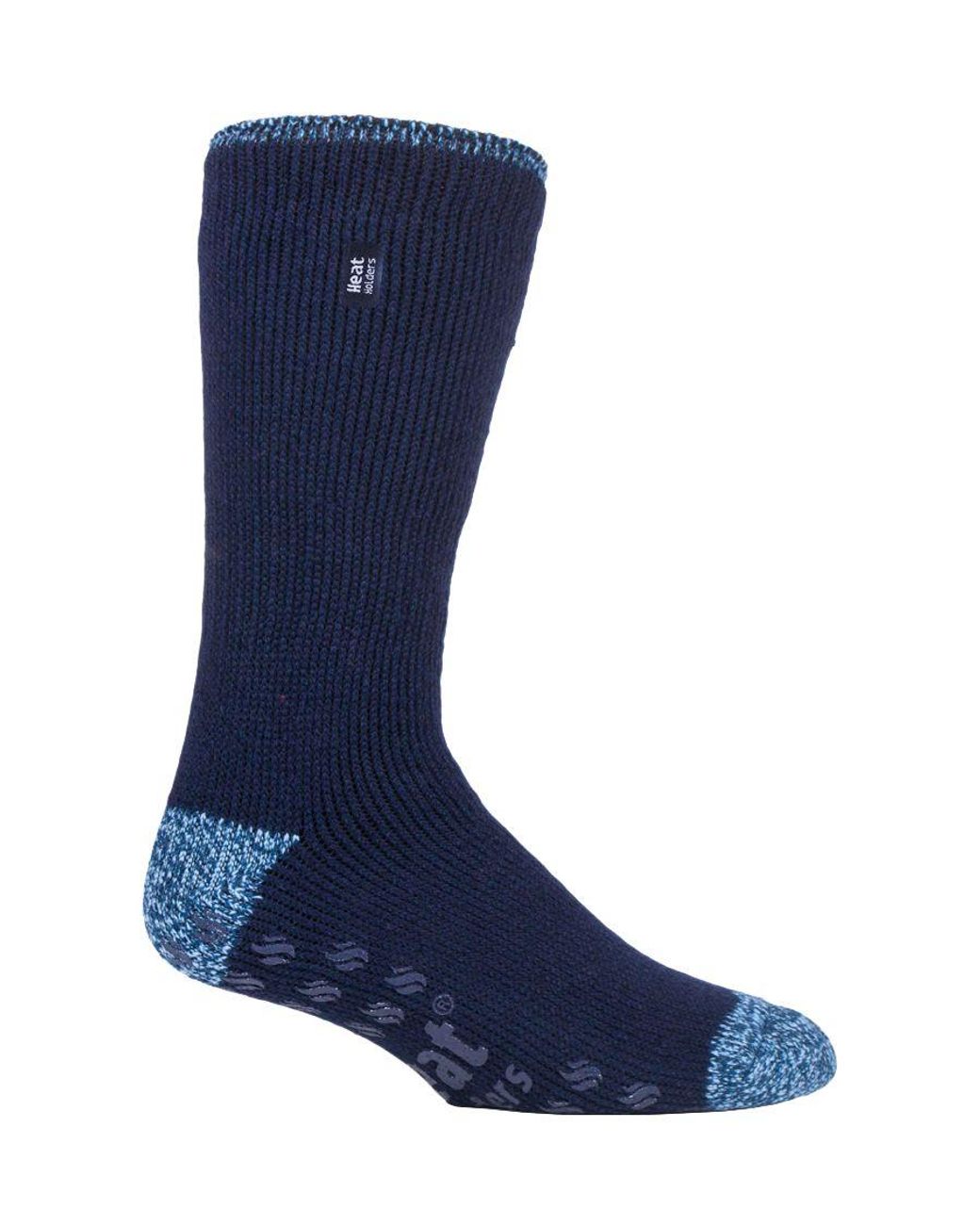 Heat Holders Blue Twist Stripe Patterned Fleece Lined Slipper Socks for men
