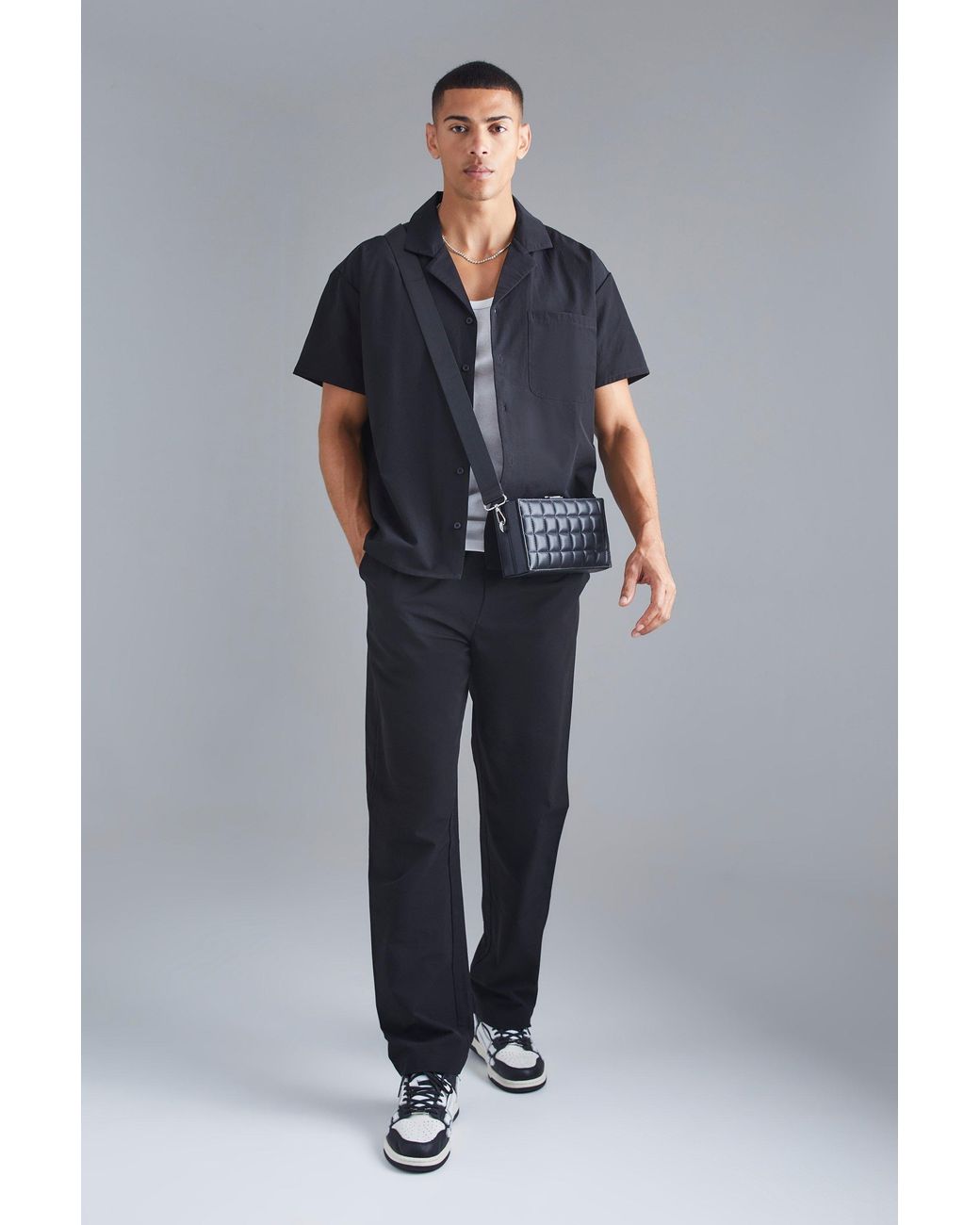 BoohooMAN Blue Technical Stretch Boxy Shirt & Pants for men