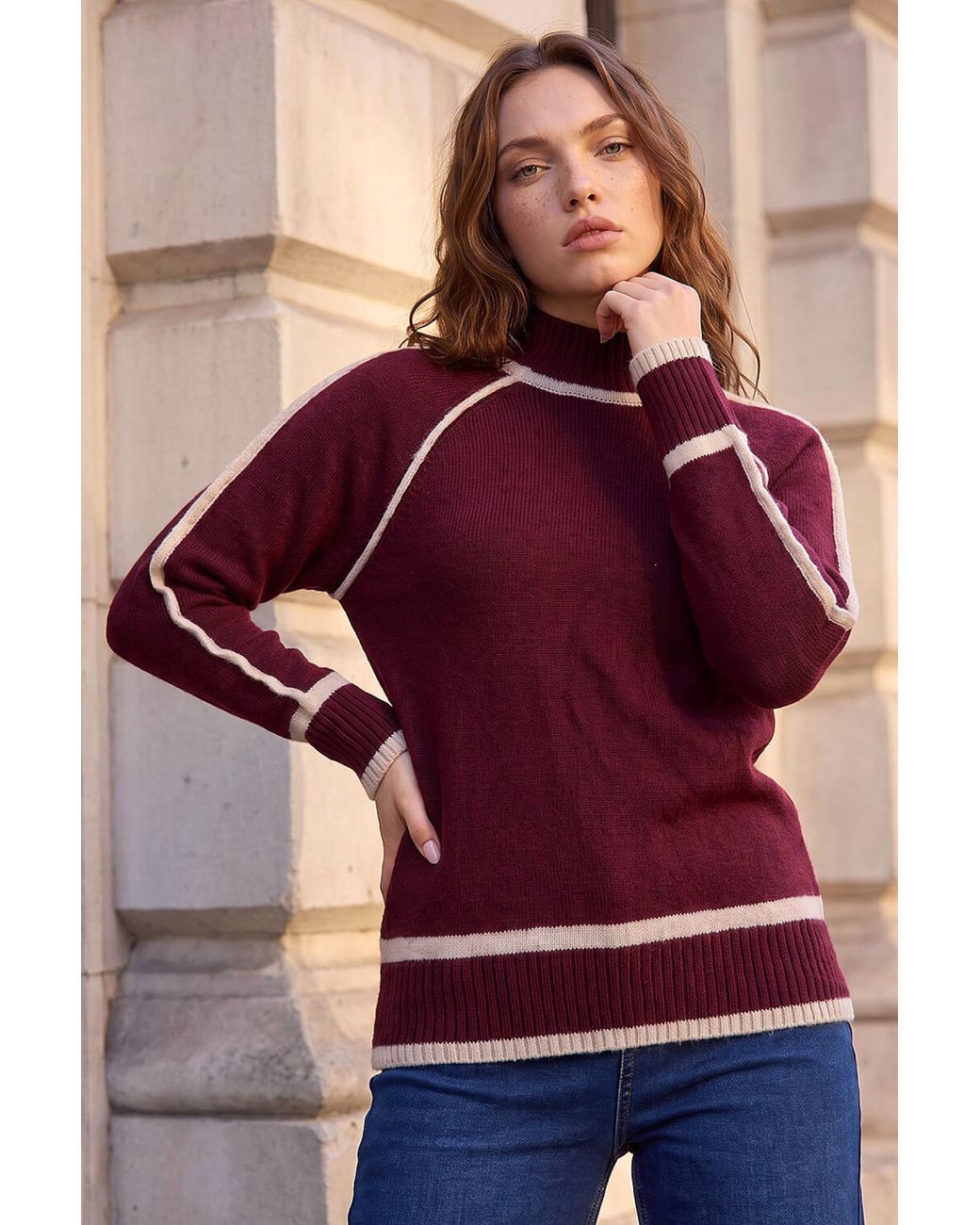 Roman Purple Petite Contrast Ribbed Knit Jumper