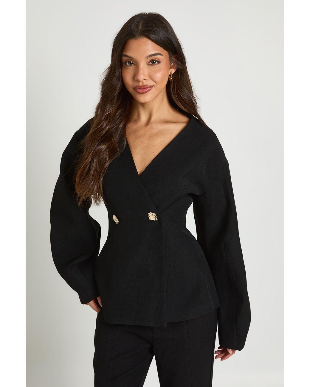 Boohoo Black Trim Barrel Sleeve Blazer
