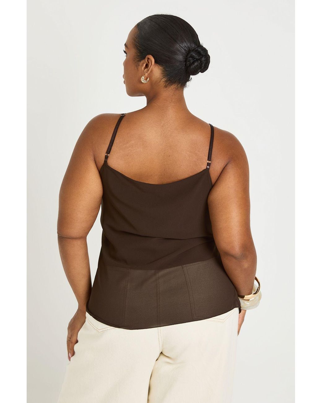 Boohoo Brown Plus Strappy Ruffle Cami Top