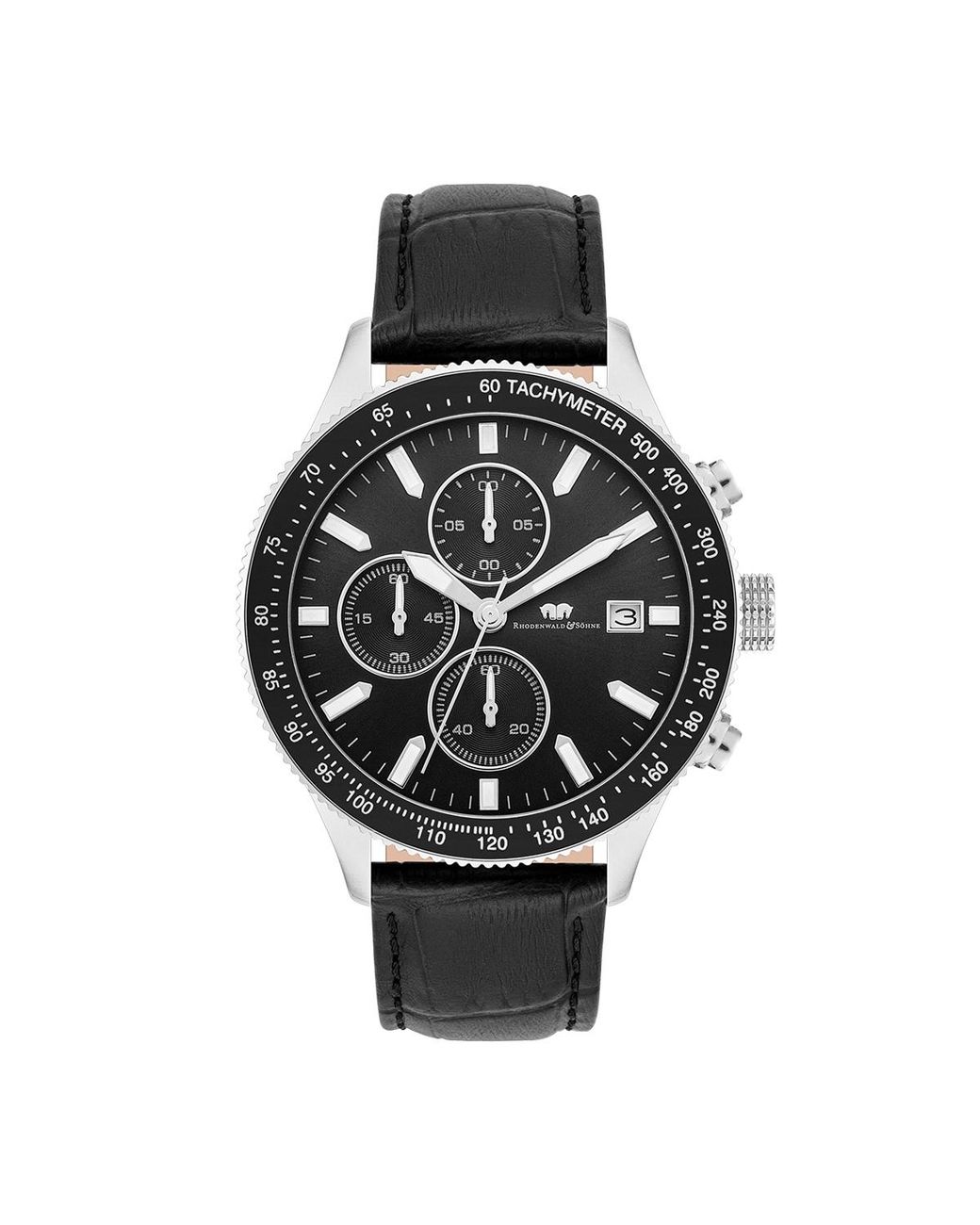 Rhodenwald & Söhne Black Genuine Leather Watch 43 Mm for men