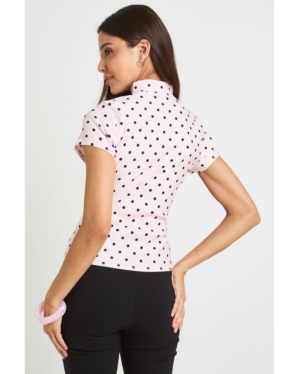 Boohoo White Polka Dot Bengaline Key Hole Cap Sleeve Top