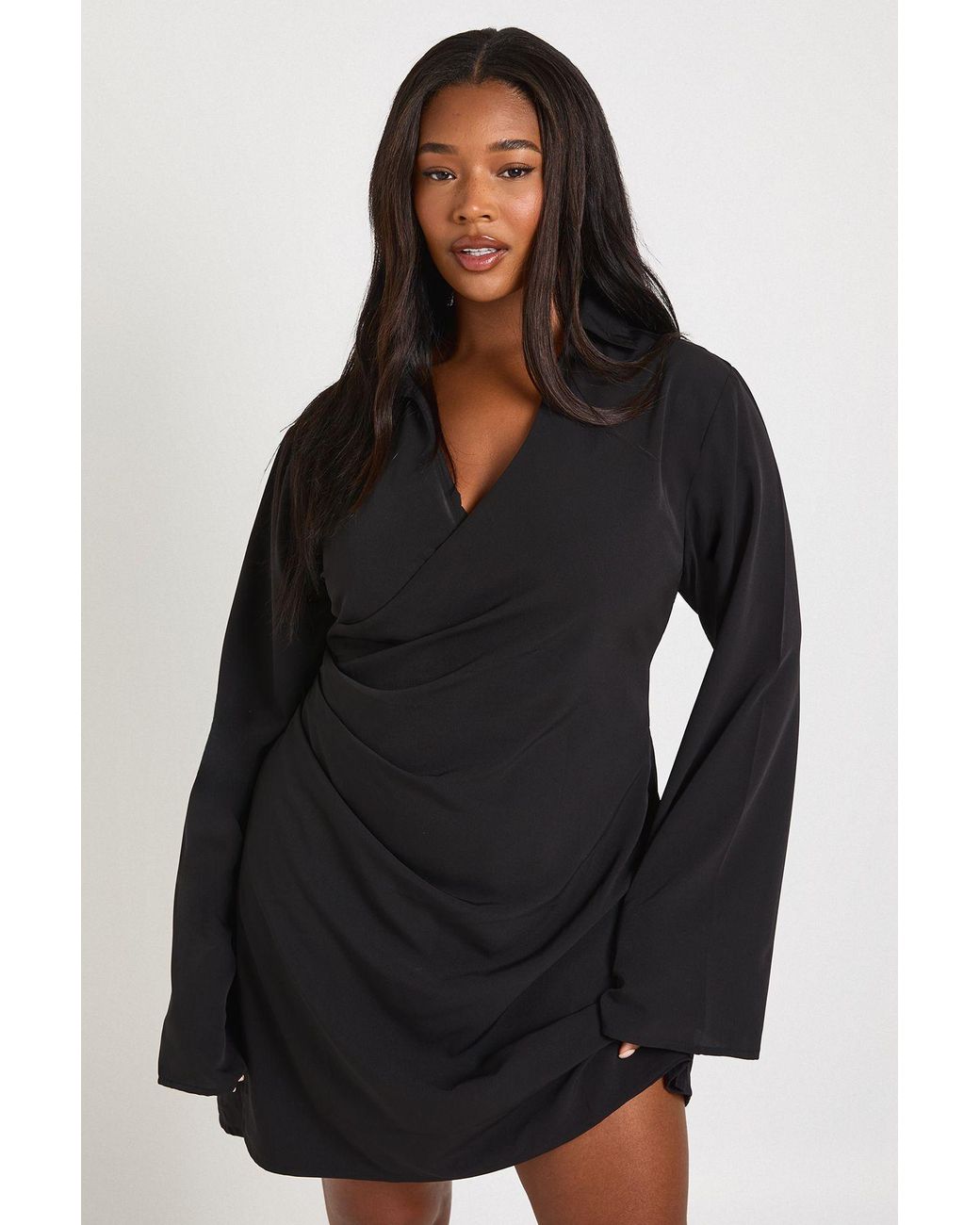 Boohoo Black Plus Woven Wrap Drape Detail Mini Dress