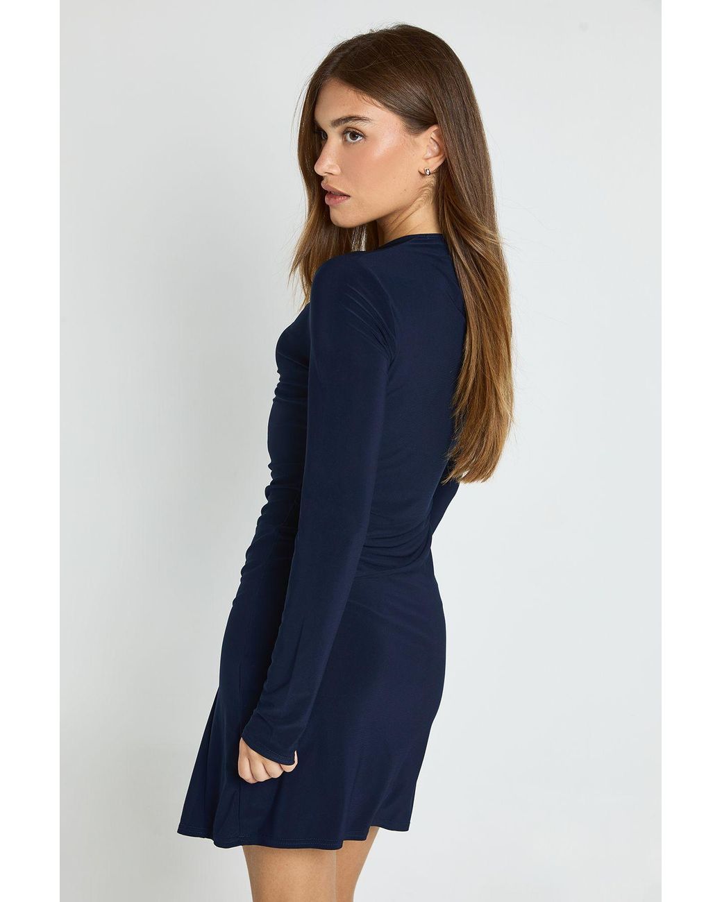 Boohoo Blue Ruched Long Sleeve Mini Dress