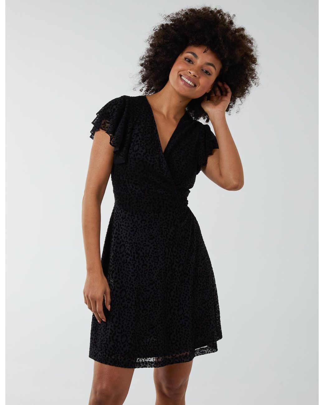 Blue Vanilla Black Leopard Velvet On Mesh Dress